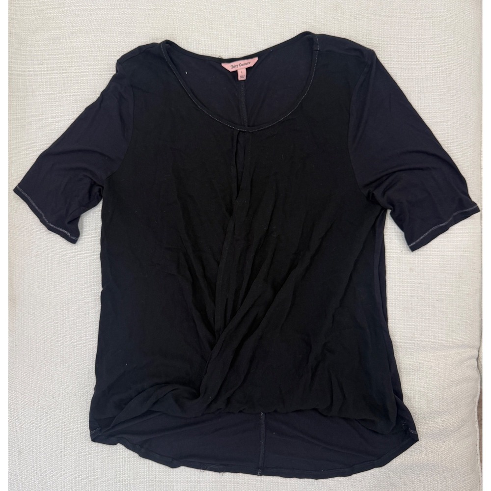 Juicy Couture Top Womens L Black Twist Front Short Sleeve Excellent